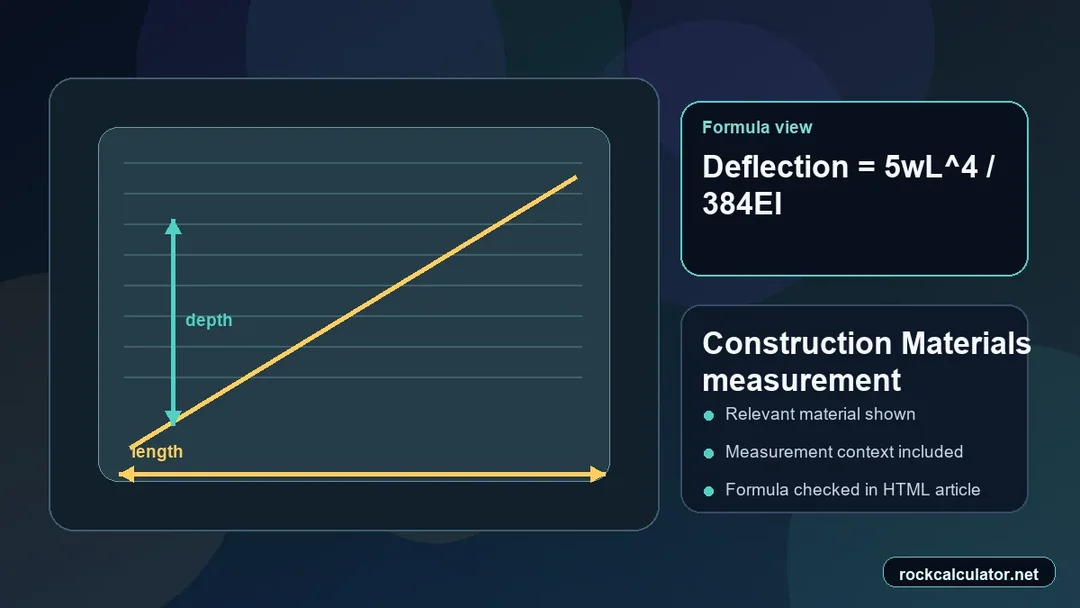 Construction Materials measurement view showing the Deflection = 5wL^4 / 384EI formula context