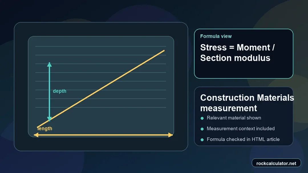 Construction Materials measurement view showing the Stress = Moment / Section modulus formula context