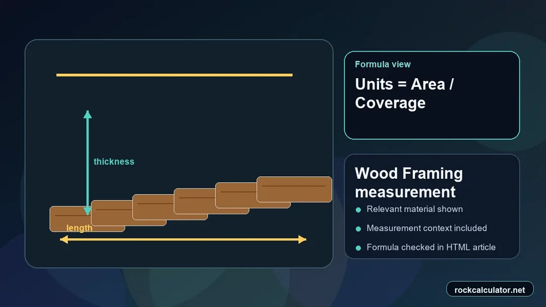 Wood Framing measurement view showing the Units = Area / Coverage formula context