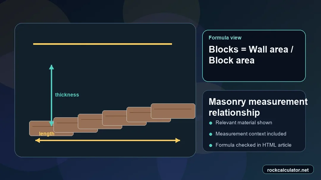 Masonry measurement view showing the Blocks = Wall area / Block area formula context