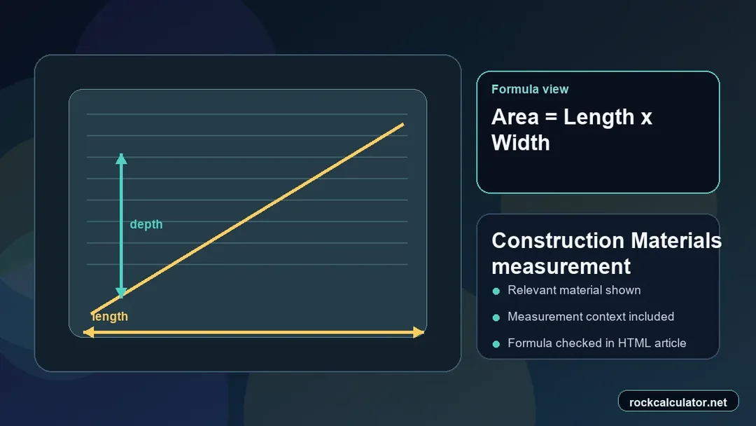 Construction Materials measurement view showing the Area = Length x Width formula context