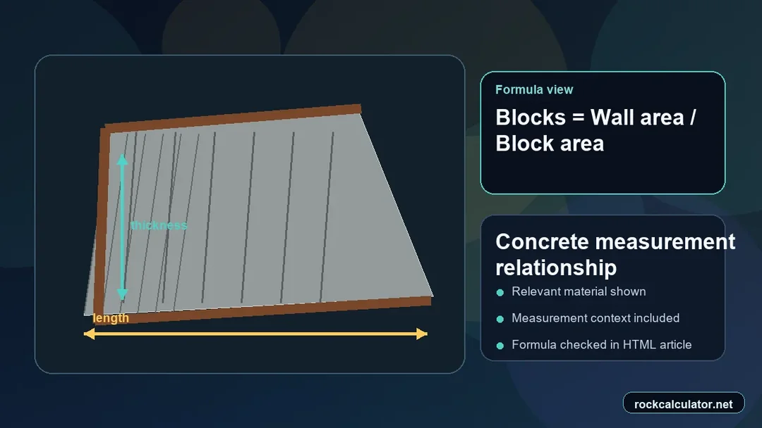 Concrete measurement view showing the Blocks = Wall area / Block area formula context