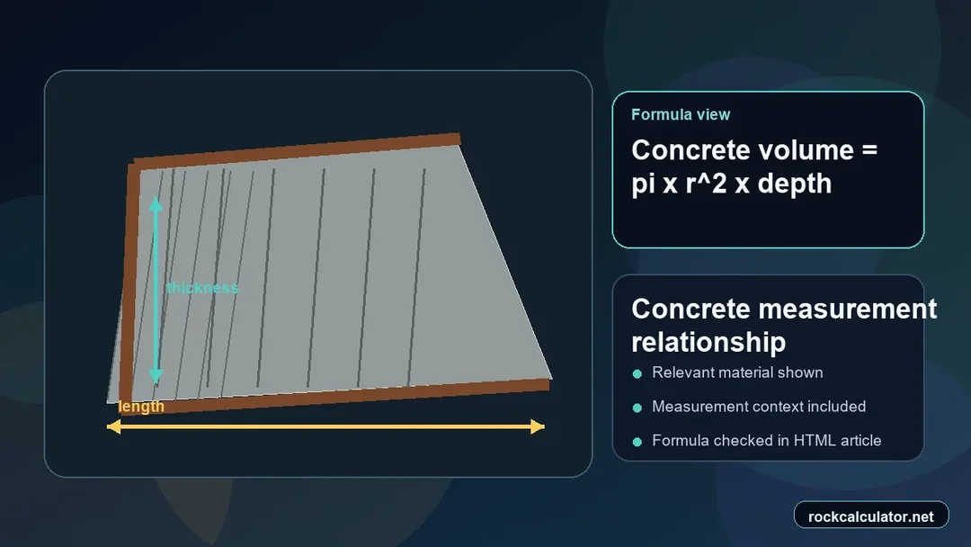 Concrete measurement view showing the Concrete volume = pi x r^2 x depth formula context