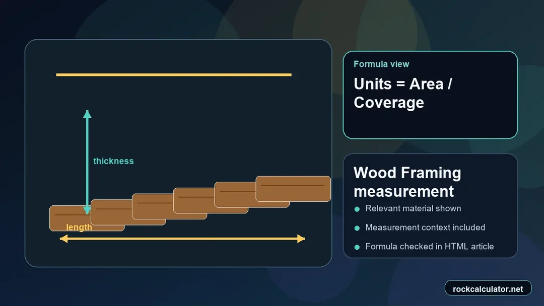 Wood Framing measurement view showing the Units = Area / Coverage formula context