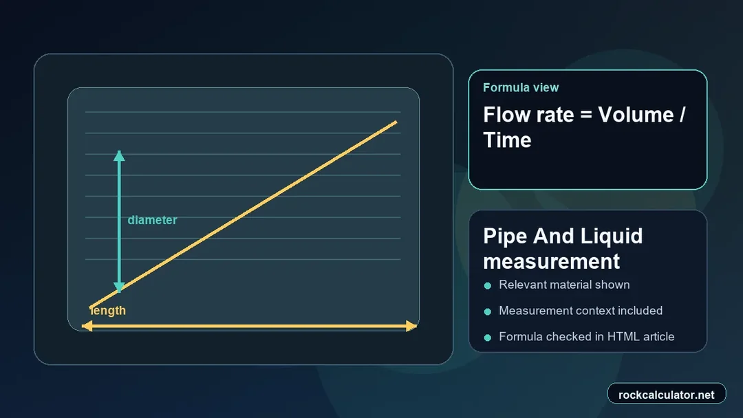 Pipe And Liquid measurement view showing the Flow rate = Volume / Time formula context