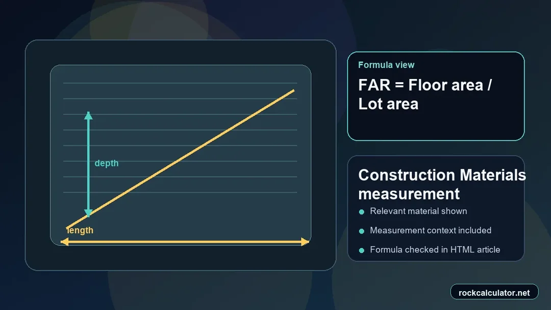 Construction Materials measurement view showing the FAR = Floor area / Lot area formula context