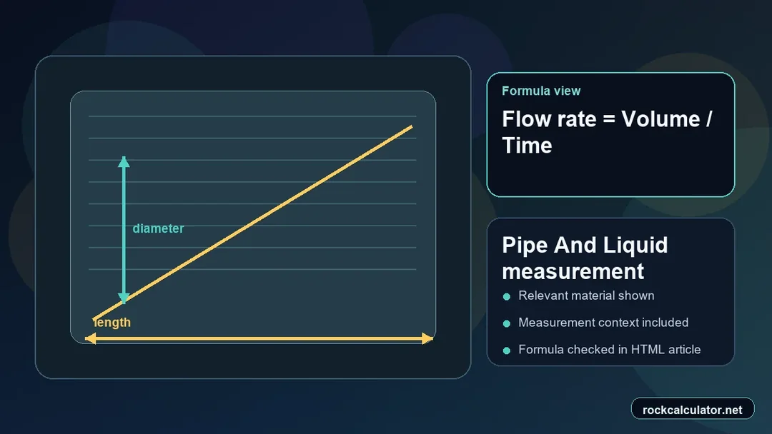 Pipe And Liquid measurement view showing the Flow rate = Volume / Time formula context