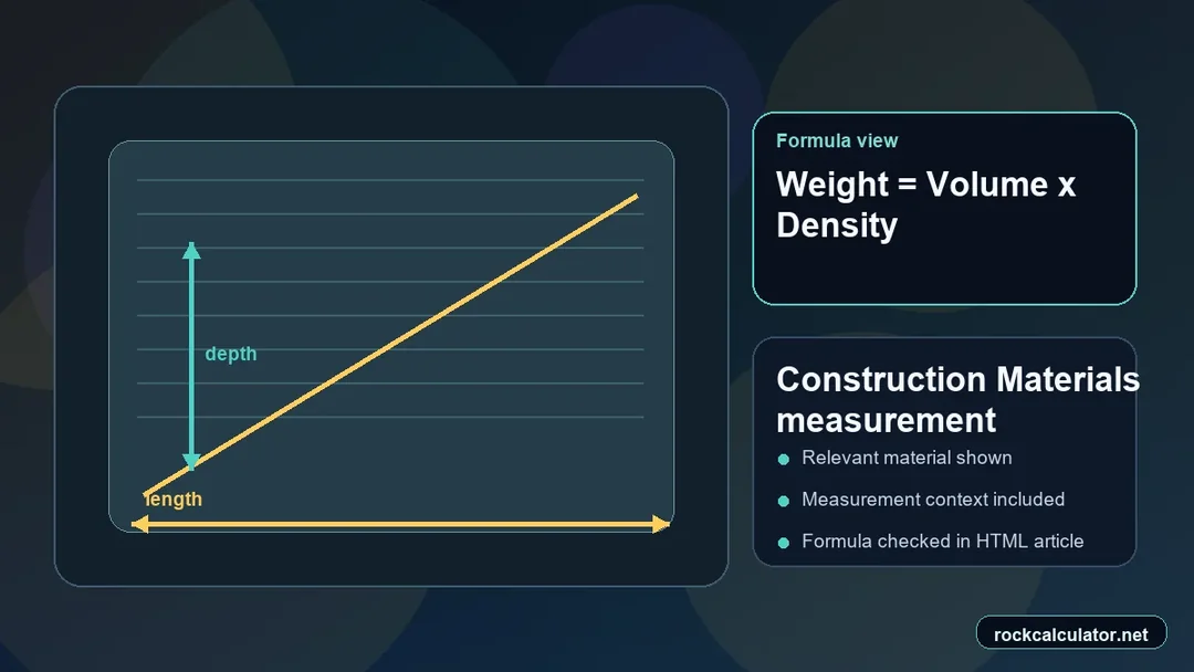 Construction Materials measurement view showing the Weight = Volume x Density formula context