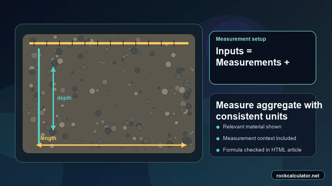 Aggregate setup with measuring tools and unit inputs before calculation