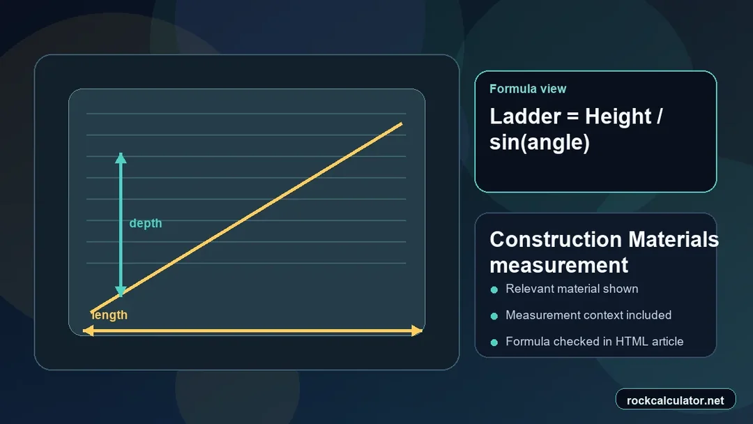Construction Materials measurement view showing the Ladder = Height / sin(angle) formula context