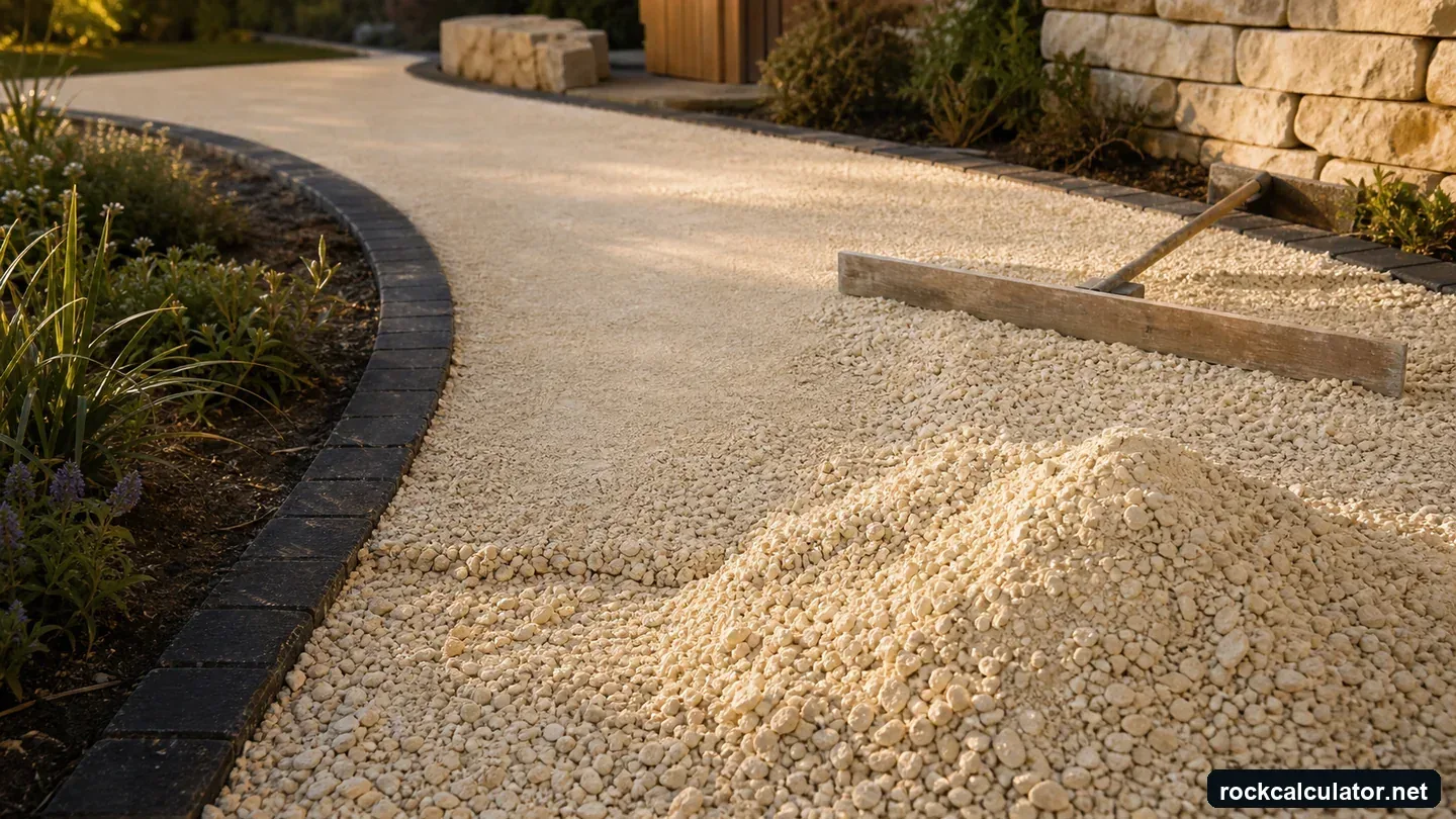 Crushed limestone driveway course being graded with realistic pale angular aggregate