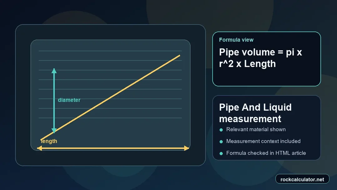 Pipe And Liquid measurement view showing the Pipe volume = pi x r^2 x Length formula context