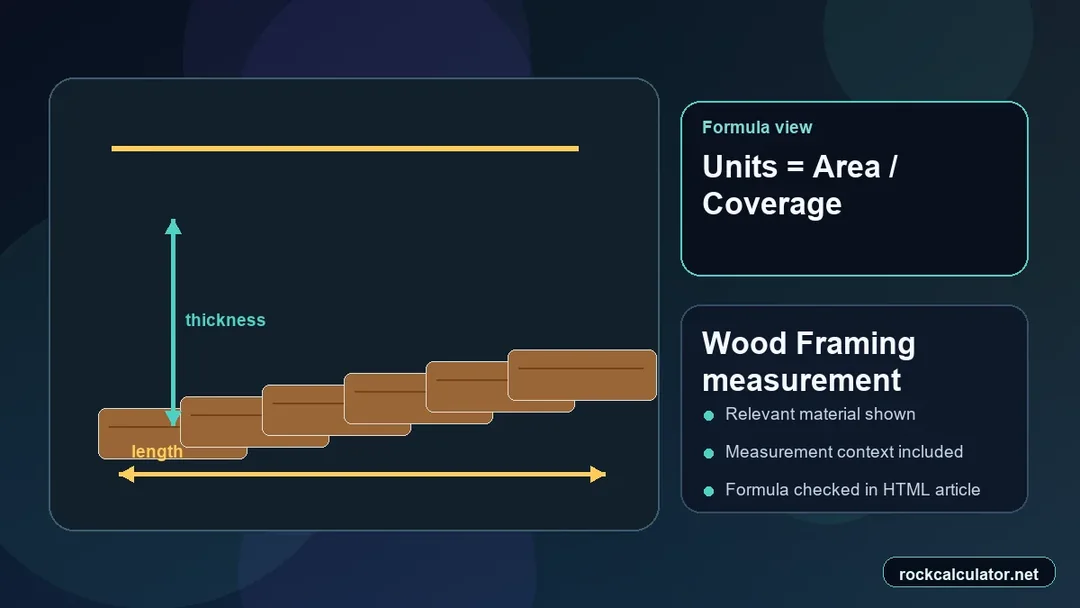 Wood Framing measurement view showing the Units = Area / Coverage formula context