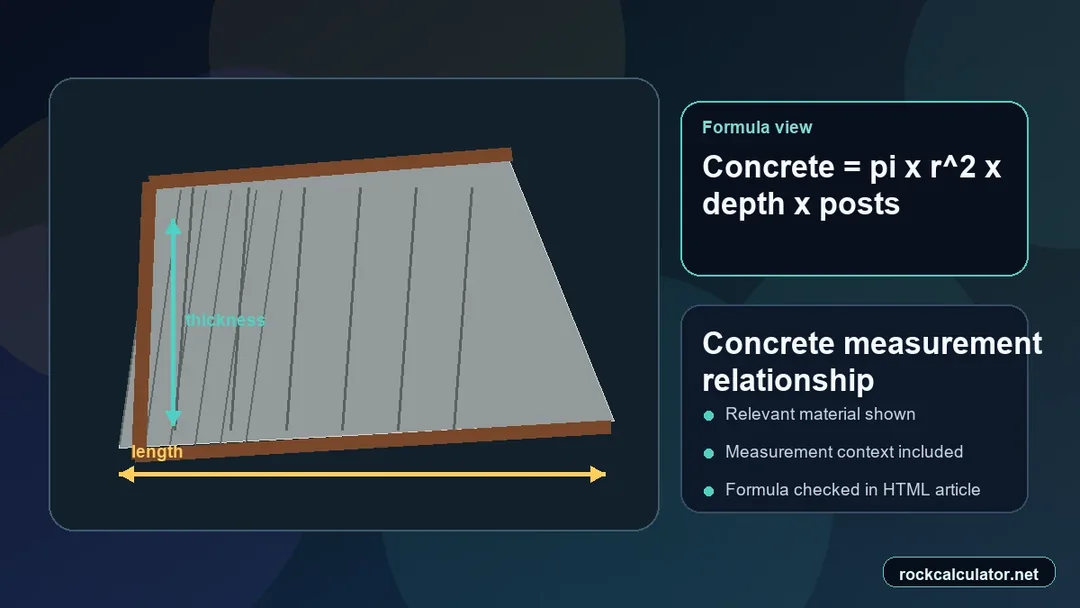 Concrete measurement view showing the Concrete = pi x r^2 x depth x posts formula context