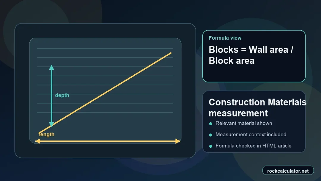 Construction Materials measurement view showing the Blocks = Wall area / Block area formula context