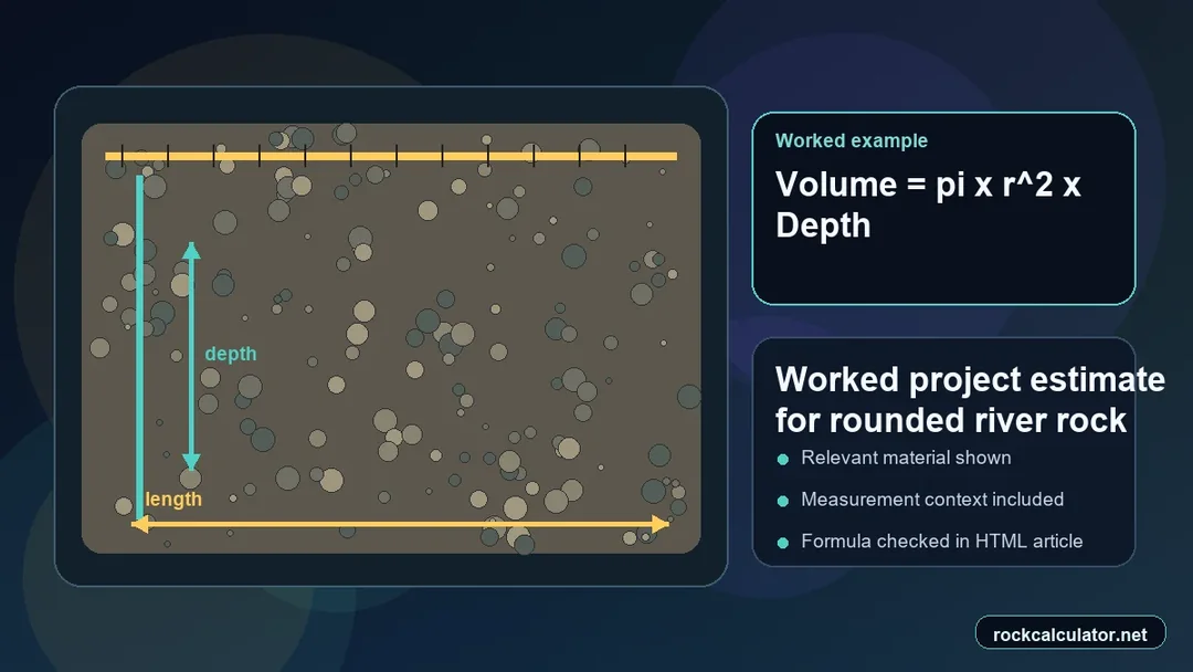 Worked rounded river rock project example showing measurements and estimated result context
