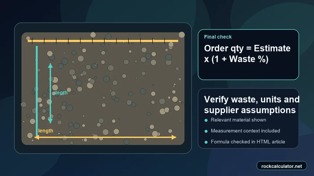 Rounded River Rock best-practice check for waste, units and supplier confirmation