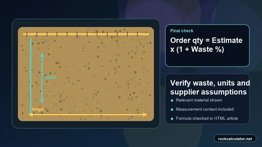 Sand best-practice check for waste, units and supplier confirmation