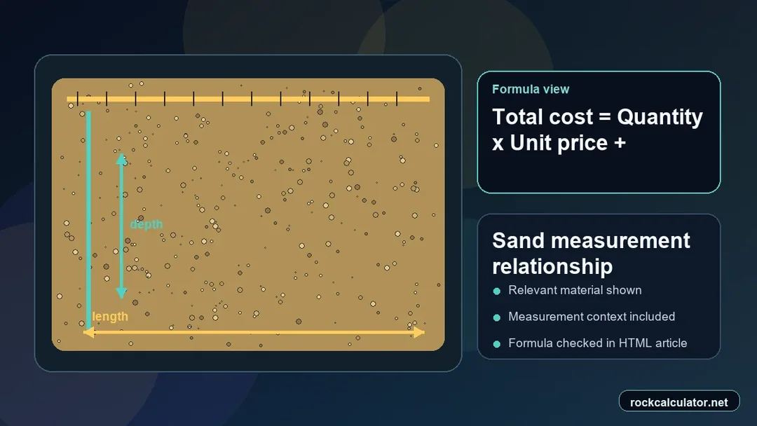 Sand measurement view showing the Total cost = Quantity x Unit price + Delivery formula context