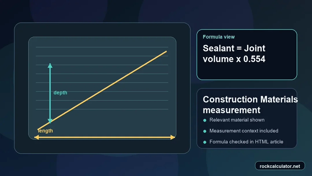 Construction Materials measurement view showing the Sealant = Joint volume x 0.554 formula context