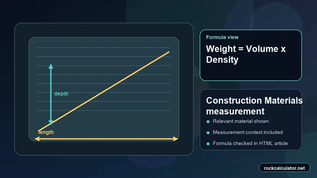 Construction Materials measurement view showing the Weight = Volume x Density formula context