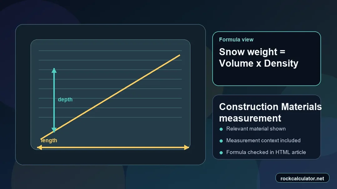 Construction Materials measurement view showing the Snow weight = Volume x Density formula context