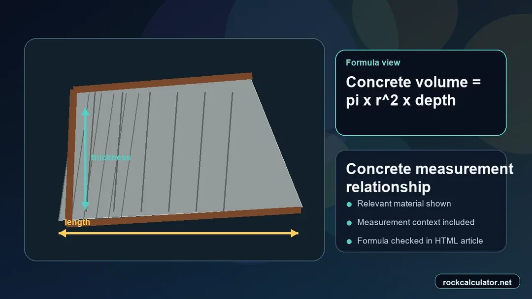 Concrete measurement view showing the Concrete volume = pi x r^2 x depth formula context