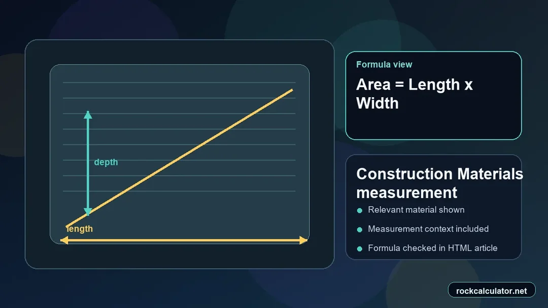 Construction Materials measurement view showing the Area = Length x Width formula context