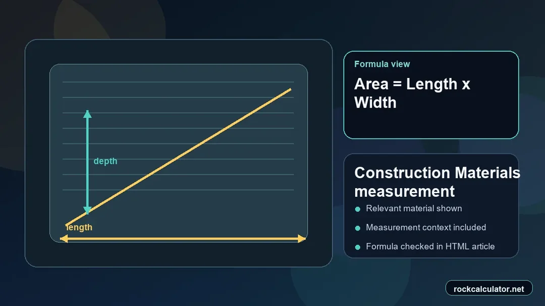 Construction Materials measurement view showing the Area = Length x Width formula context