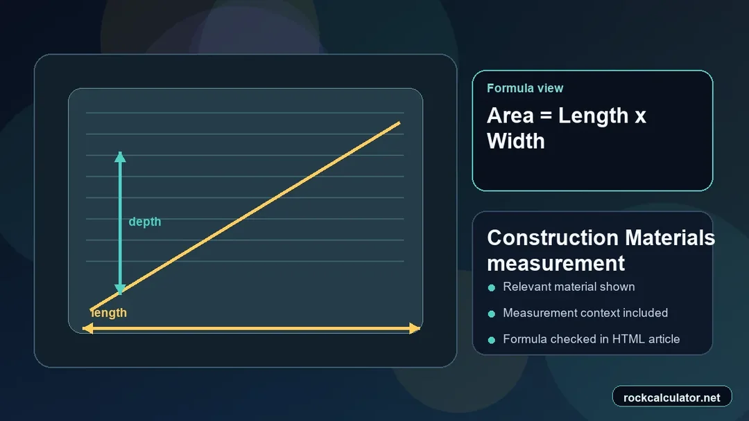 Construction Materials measurement view showing the Area = Length x Width formula context