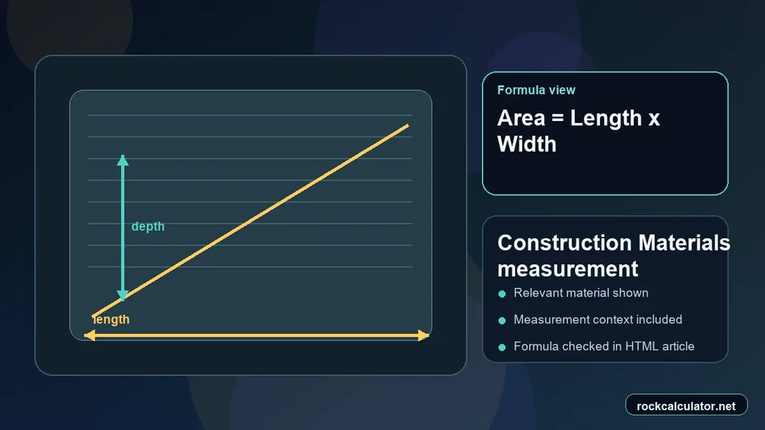 Construction Materials measurement view showing the Area = Length x Width formula context